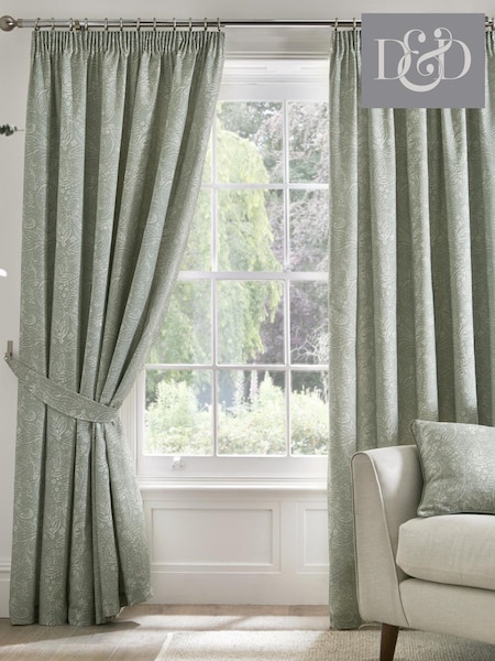 D&D Green Aveline 100% Cotton Pencil Pleat Curtains (N12986) | $37 - $104