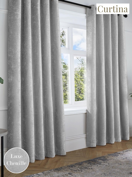 Curtina Grey Textured Chenille Luxe Eyelet Curtains (N12987) | 297 QAR - 619 QAR