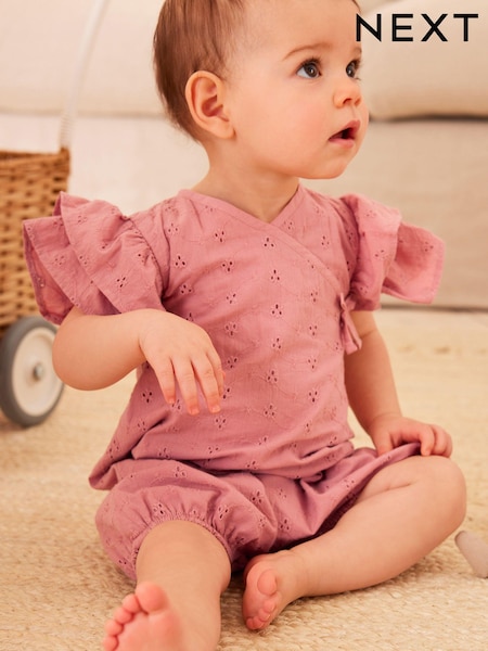 rožnata Broderie - Baby Wrap Romper (0mths-3yrs) (N13180) | € 10 - € 11