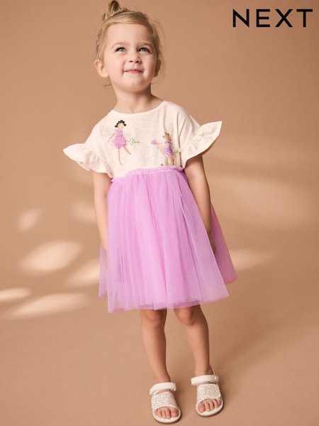 Bright Pink/White Mesh Dress (3mths-7yrs) (N13202) | €11 - €13