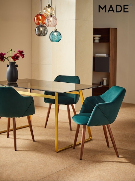 MADE.COM Set of 2 Pine Green and Walnut Legs Lule Arm Dining Chairs in Velvet (N13216) | €415