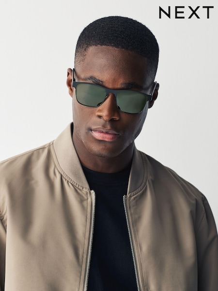 Black and Green Clubmaster Polarised Sunglasses (N13293) | 41 SAR