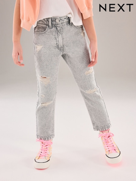 Серый - Distressed Mom 100% Cotton Jeans (3-16yrs) (N13361) | €17 - €22