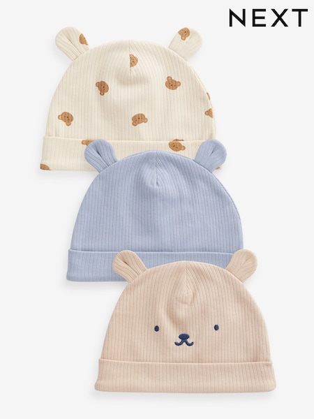 Neutrale Farbe - Baby Bear Ear Beanie 100% Cotton Hats 3 Pack (0mths-2yrs) (N13387) | 7 €