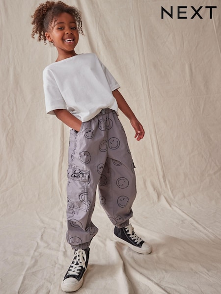 Charcoal Grey World Print Parachute Cargo Trousers (3-16yrs) (N13423) | €10 - €13