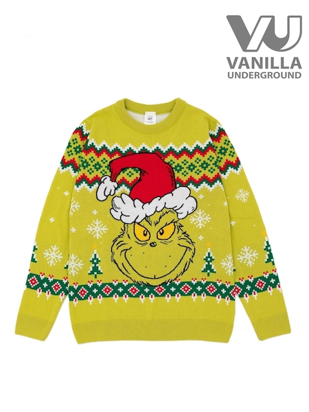 Vanilla Underground Green Christmas Grinch Mens Licensed Adult Knitted Christmas Jumper (N13490) | €66