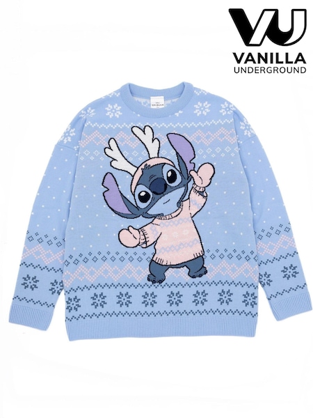 Vanilla Underground Blue Lilo & Stitch Ladies Christmas Jumper (N13491) | 247 QAR