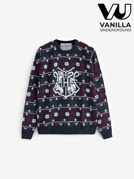 Vanilla Underground Blue Harry Potter Mens Licensed Adult Knitted Christmas Jumper (N13501) | €30