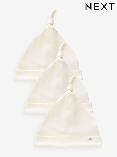 Creme - 100% Cotton Tie Top Baby Hats 3 Pack (0-12mths) (N13585) | 5 €