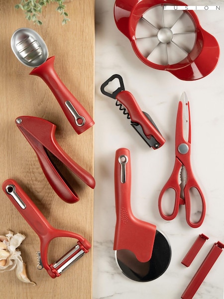 Fusion Red Set of 4 Can Opener, Multi Peeler, Pizza Cutter and Garlic Press (N13631) | €33