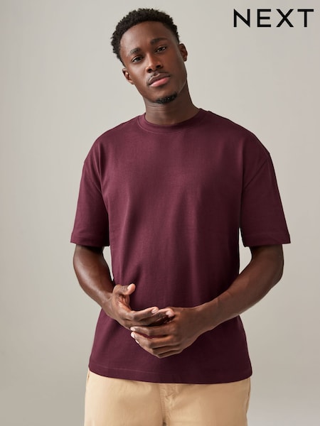 Burgundy Red Relaxed Fit 100% Cotton Heavyweight T-Shirt (N13817) | 55 QAR