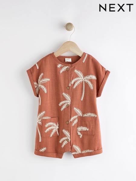 Rdečerjava z motivom palme - Woven Baby Romper (0mths-2yrs) (N13868) | € 9 - € 11