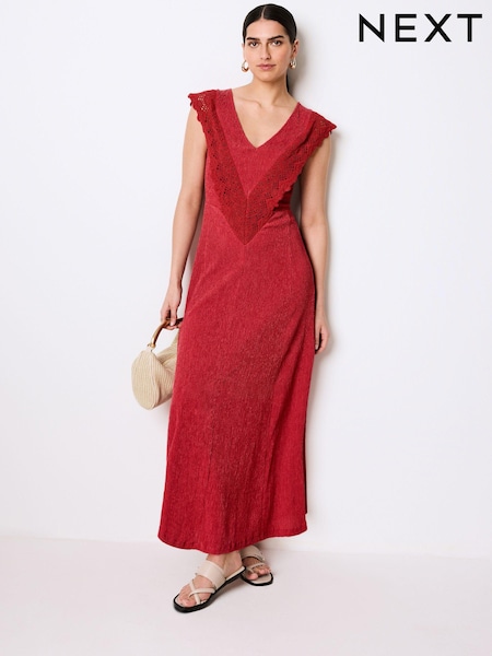 Красный - Crochet V-Neck Midi Dress (N13876) | €16