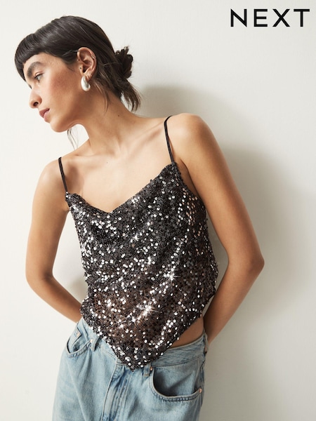 Black Sequin Scarf Cami Top (N13880) | € 10