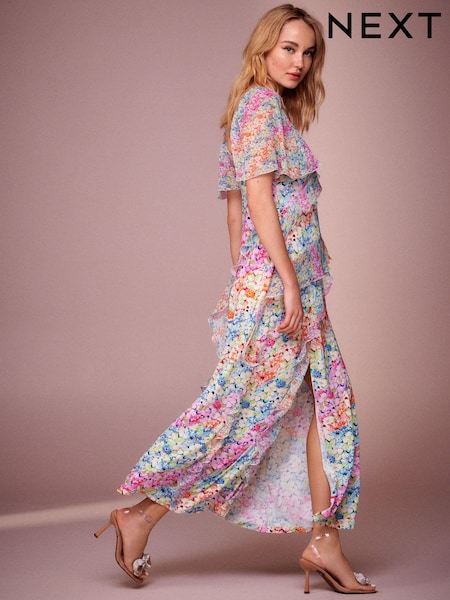 Мульти - Floral Print Square Neck Ruffle Midi Dress (N13891) | €18