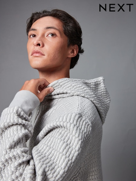 Grey/White Hooded Textured Overhead Hoodie (N13933) | AED91