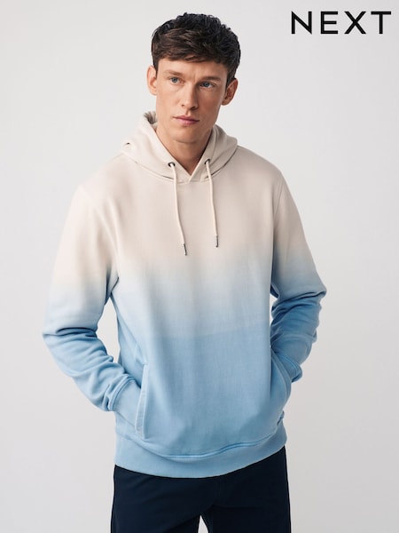 Aqua Blue Ombre Dip-Dye Cotton Rich Jersey Hoodie (N13950) | 84 QAR