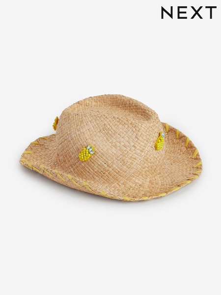 Natural Beaded Pineapple Wide Brim Hat (3-16yrs) (N14058) | AED27 - AED32