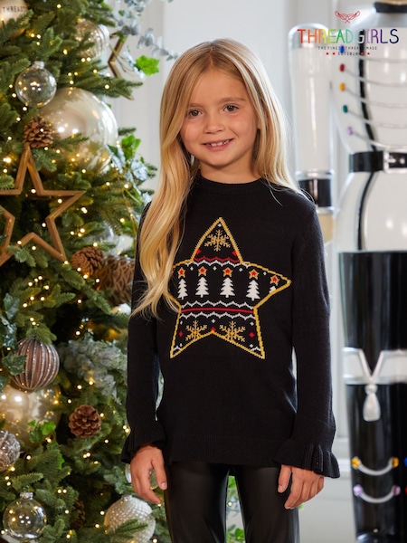 Threadgirls Black Crew Neck Christmas Jumper (N14077) | €11