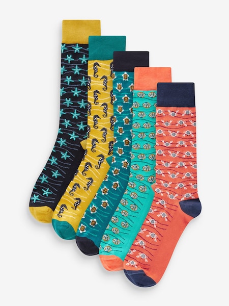 Blue Sea Fun Pattern Socks 5 Pack (N14142) | AED29