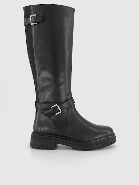 Office Black Leather Buckle Strap Krissy Knee High Rider Boots (N14162) | €66