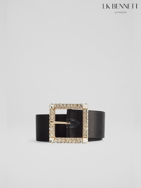 LK Bennett Black Satin Crystal Buckle Polly Belt (N14195) | € 100
