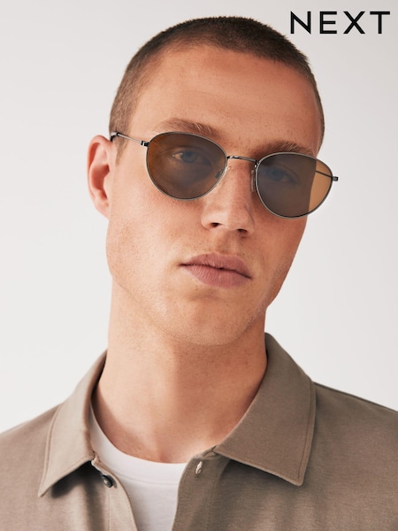 Gun Metal and Brown Round Polarised Sunglasses (N14215) | €7