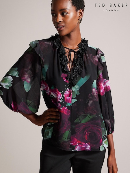 Ted Baker Faiziaa Long Sleeve Corsage Tie Black Top (N14284) | €72
