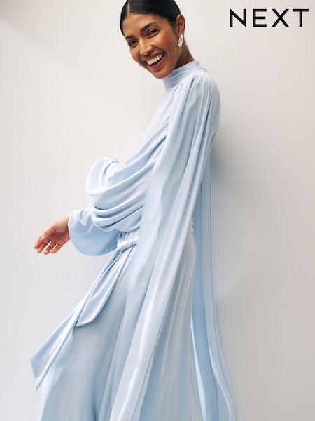 Голубой - Long Sleeve Scarf Maxi Dress (N14396) | €23
