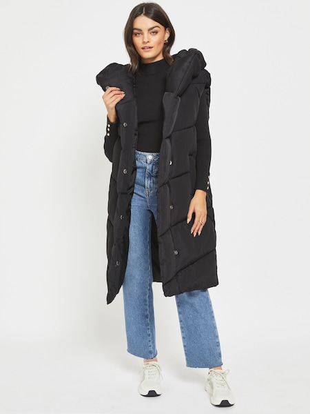 NOISY MAY Black Longline Padded Quilted Hooded Gilet (N14427) | €47