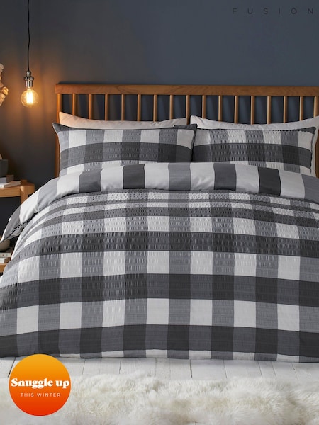 Fusion Grey Seersucker Gingham Check Brushed Duvet Cover Set (N14474) | AED128 - AED233