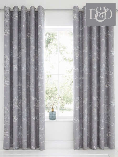 D&D Grey Oriental Garden Blackout Thermal Eyelet Curtains (N14482) | $39 - $48