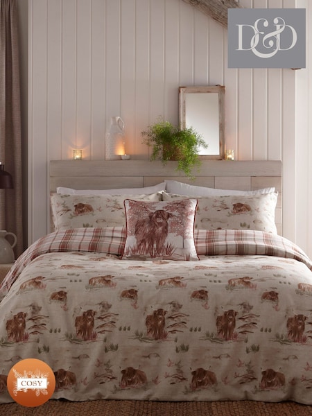 Dreams & Drapes Red Hanson Highland Cow Brushed 100% Cotton Duvet Cover Set (N14488) | 109 QAR - 223 QAR