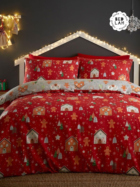 Bedlam Grey Gingerbread House Reversible Christmas Duvet Cover Set (N14526) | 115 SAR - 159 SAR