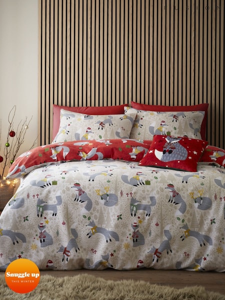 Fusion Red Christmas Foraging Fox Reversible Duvet Cover Set (N14528) | 109 QAR - 173 QAR