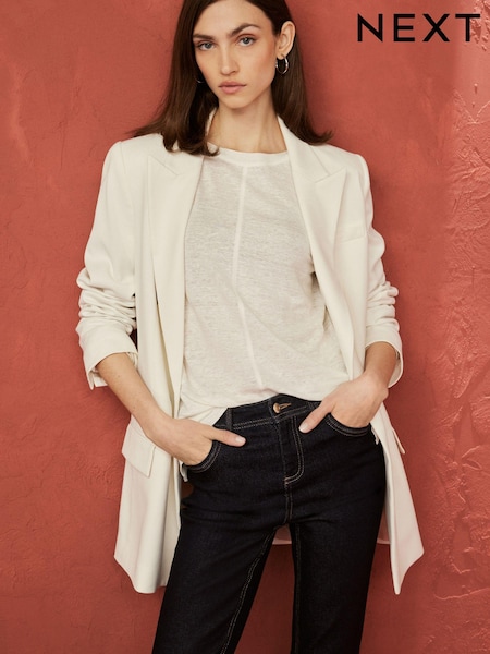 Ecru 100% Linen Long Sleeve Crew Top (N14593) | €14