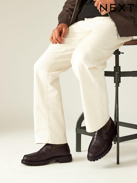Brown Leather Cleated Saddle Loafers (N14759) | €25