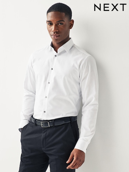 White Slim Fit Trimmed Easy Care Single Cuff Shirt (N14824) | €7
