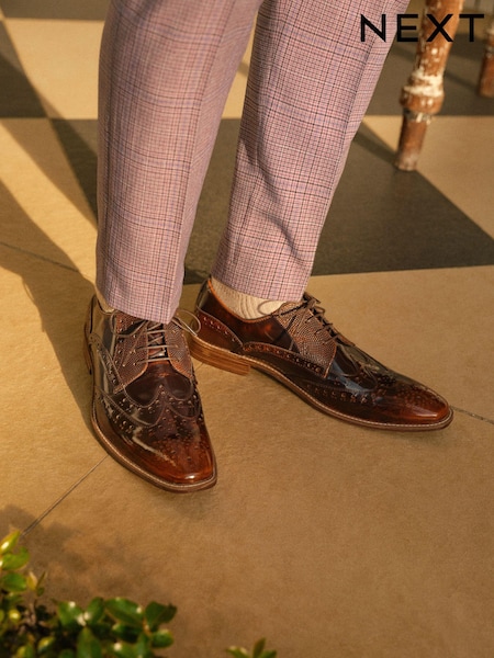 Brązowy - Gloss Shine Brogue Shoes (N15416) | 37 zł