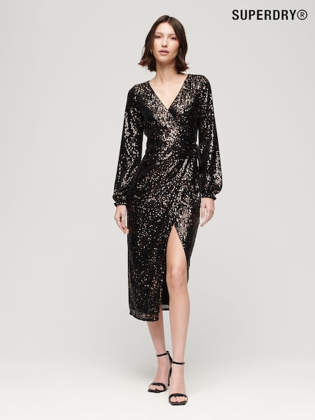 Superdry Black Sequin Wrap Maxi Dress (N15555) | €45