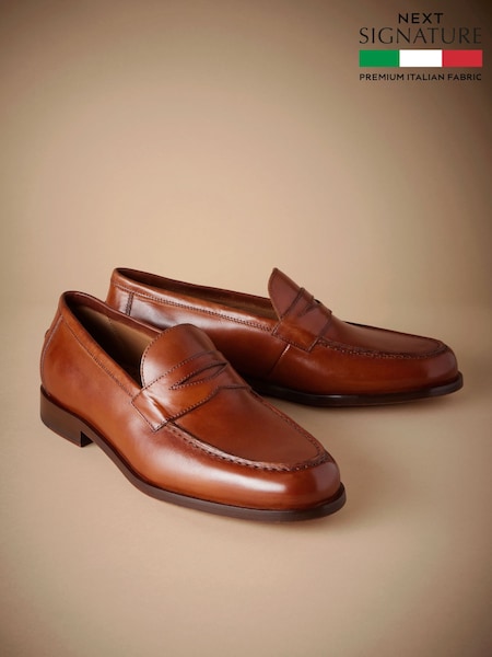 Светло-коричневый - Signature Italian Leather Penny Loafers (N15601) | €101