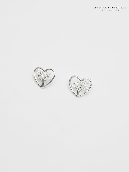 Simply Silver Sterling Silver Tone 925 Tree of Love Heart Stud Earrings (N15616) | AED73