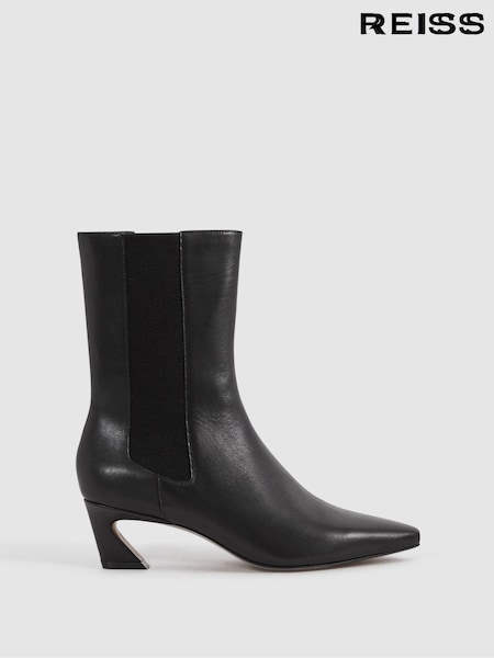 Reiss Black Mina Leather Kitten Heel Chelsea Boots (N15691) | €325