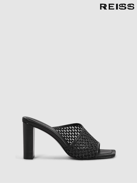 Reiss Black Heather Raffia Block Heel Mules (N15693) | 1,235 QAR