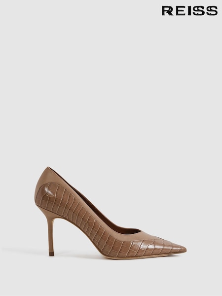 Reiss Taupe Gwyneth Leather Contrast Court Shoes (N15696) | AED1,426