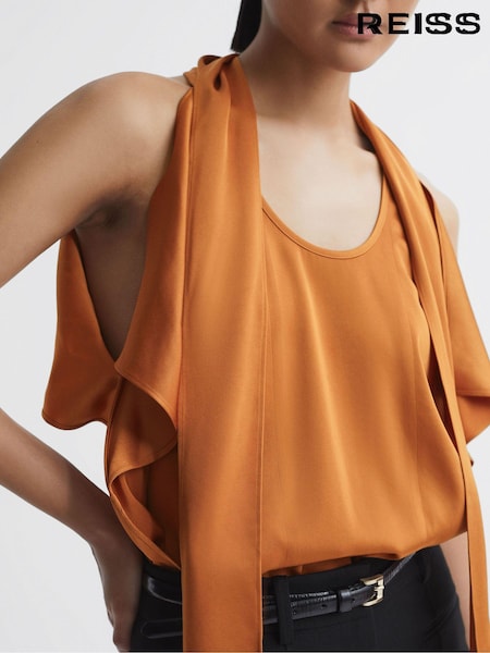 Reiss Rust Camilla Tie Neck Draped Satin Blouse (N15697) | €43