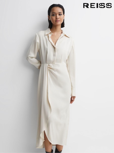 Reiss Cream Arabella Satin Shirt-Style Midi Dress (N15699) | 1,823 QAR