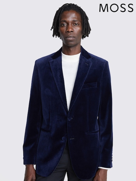 MOSS Blue Tailored Fit Velvet 100% Cotton Jacket (N15714) | 492 QAR