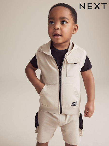Bež - 100% Cotton Hoodie Gilet and Shorts Set (3mths-7yrs) (N15789) | € 15 - € 18