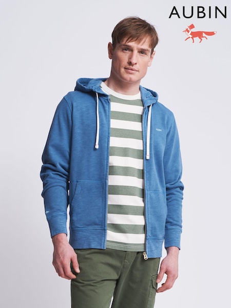Aubin Blue Fullbeck Slub Zip Up Hoodie (N16273) | €56